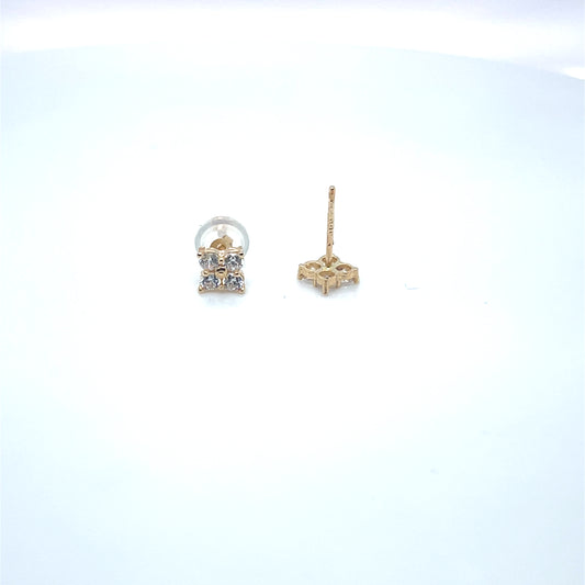 14K YG Screw back CZ Flower St