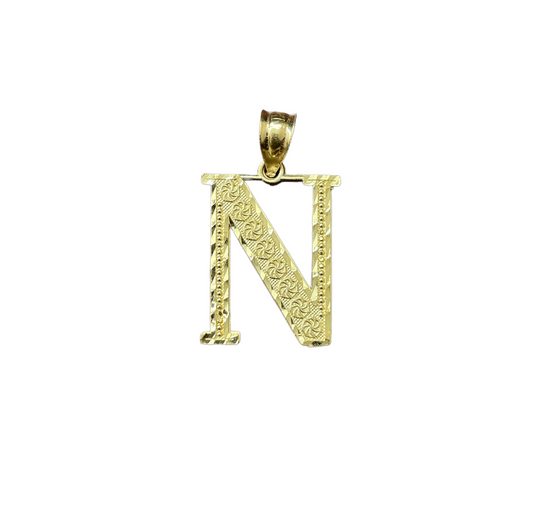 10K Yellow Gold Initial Charm Big Letter "N"
