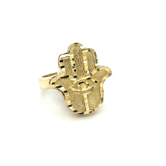 10K Yellow Gold Hamsa Hand Men's Ring