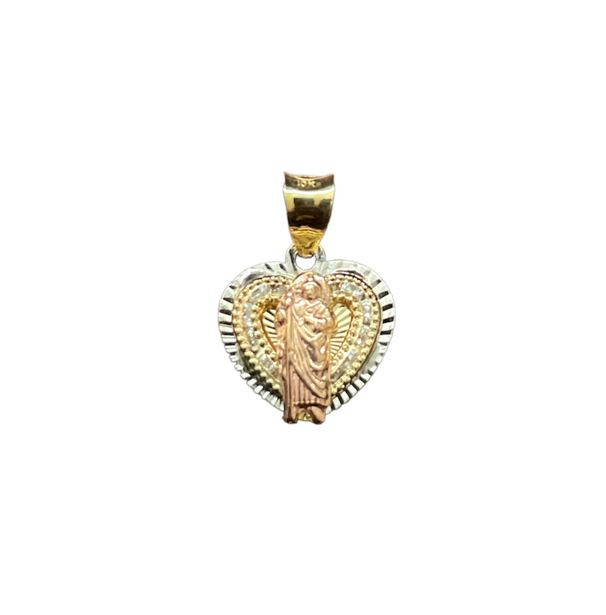 10K Y.Gold 3-Tone CZ St. Jude Baby Baptism Charm