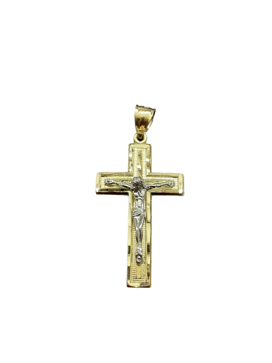 10K Y+W Gold TT Crucifix Medium Pendant (3.5g)