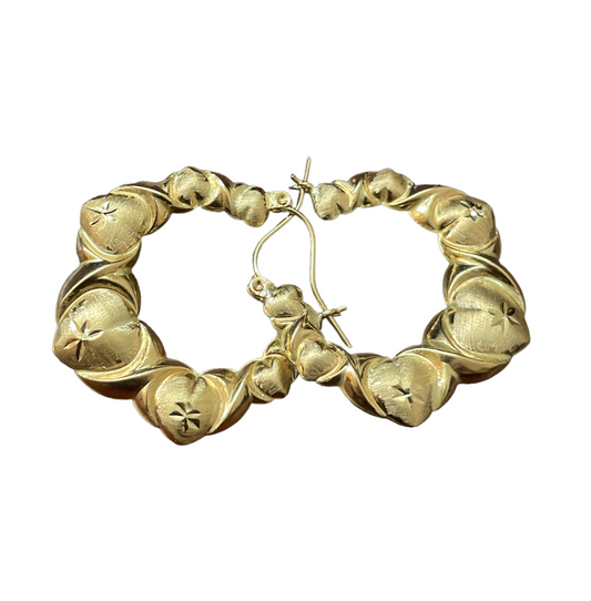 10K Y.Gold Heart Medium Hoop Earrings 30mm