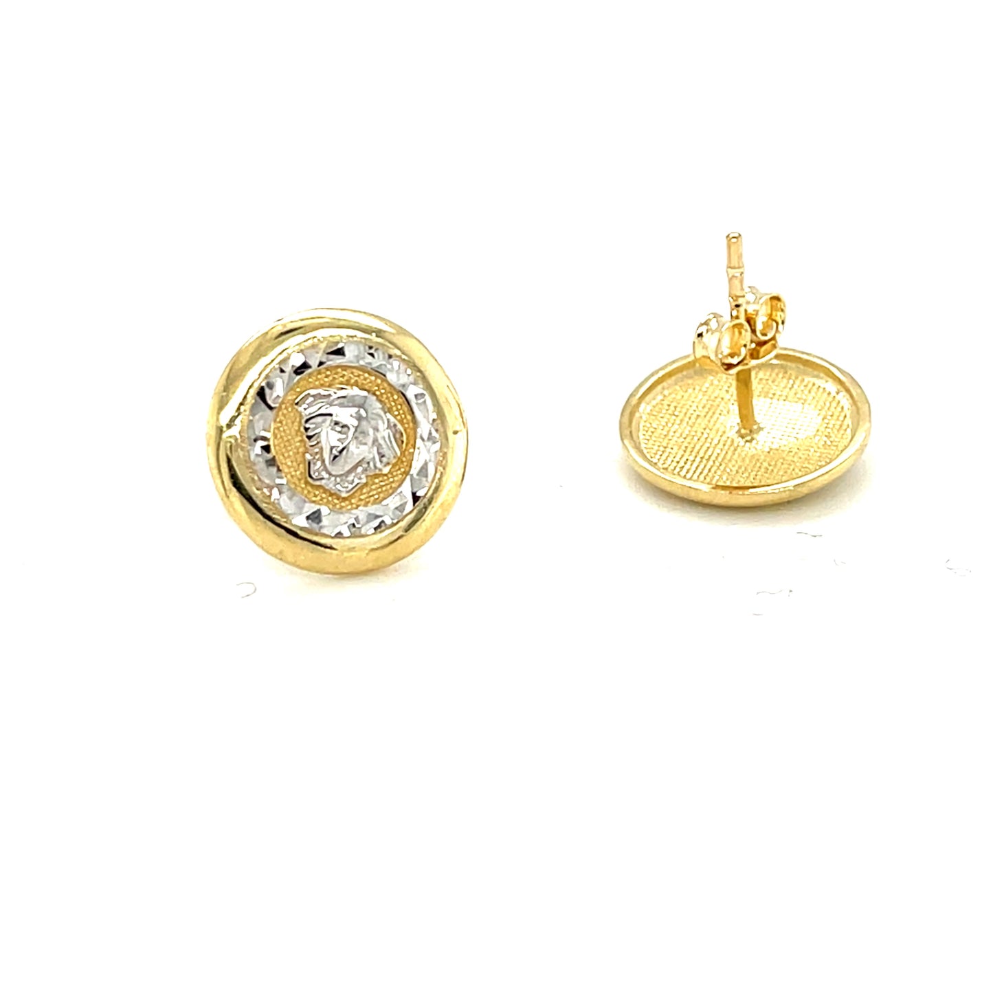 10K Y.Gold 2-Tone Medusa Head Stud Earrings