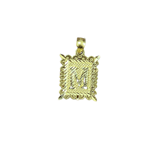 10K Y.Gold Small Initial Charm "M" in Square Frame