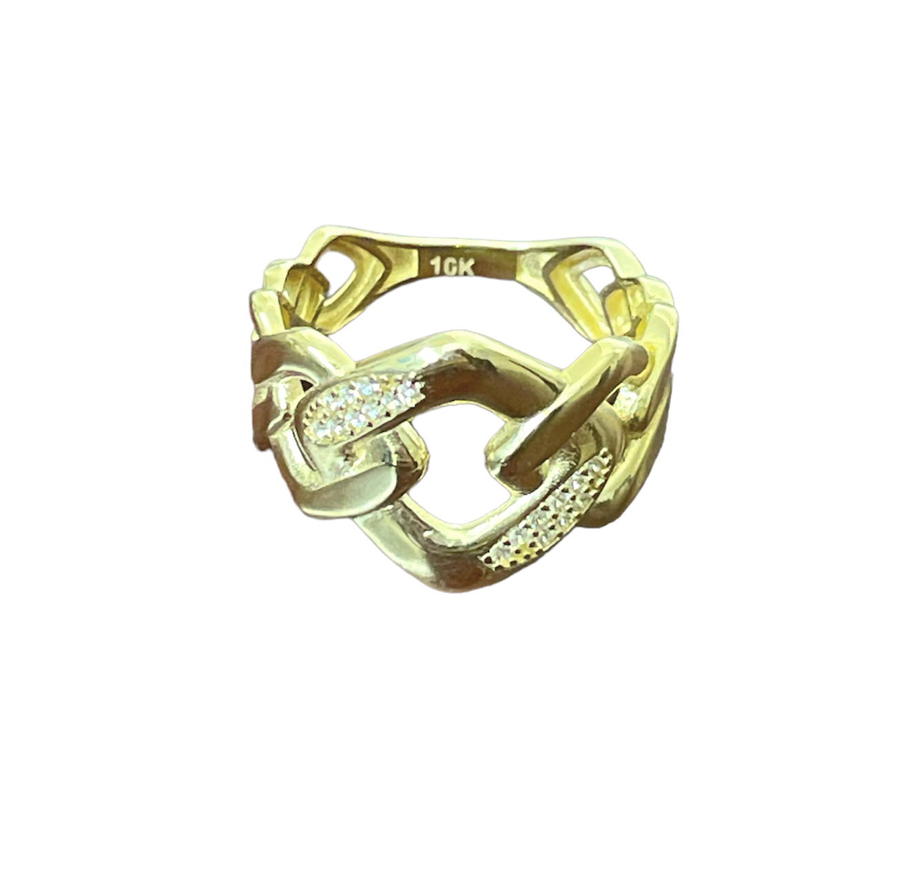 10K Yellow Gold CZ Cuban Link Men's Ring