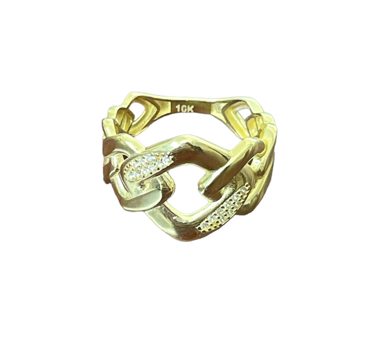 10K Yellow Gold CZ Cuban Link Men's Ring