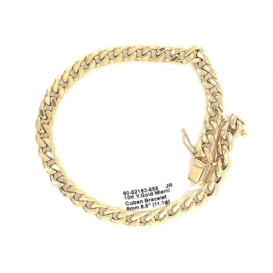 10K Y.Gold Semi-Solid Miami Cuban Bracelet 6mm 8.5" (11.1g)