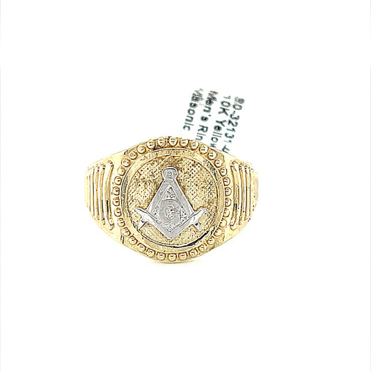 10K Yellow Gold Men's Ring 2-Tone Masonic