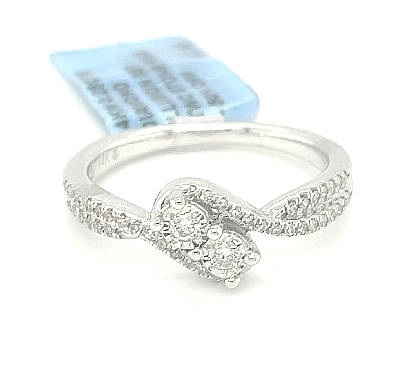14K White Gold 0.25ct Diamond Two Stone Ladies Ring Si G