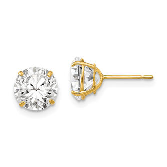 10K Yellow Gold CZ Stud Earrings 7mm Round