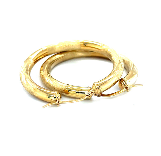 10K Y.Gold "XO" Hearts Medium Hoop Earrings 1.5"