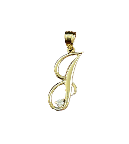 10K Y.Gold CZ Initial Charm Cursive Letter "J"