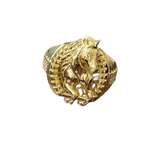 10K Y.Gold CZ Horse Men's Ring (7g)