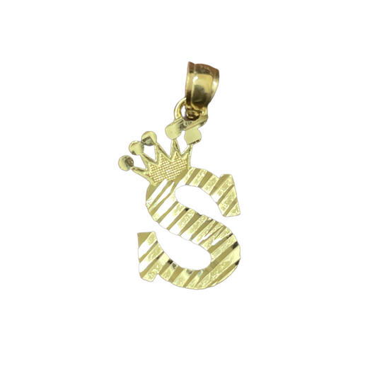 10K Y.Gold Initial Charm Letter "S" with Crown