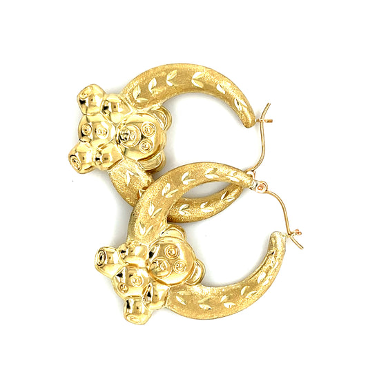 10K Y.Gold "XO" Hearts Medium Hoop Earrings 1.5"