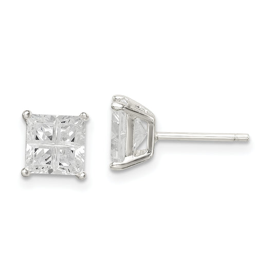 925 Sterling Silver CZ Studs 3mm Square