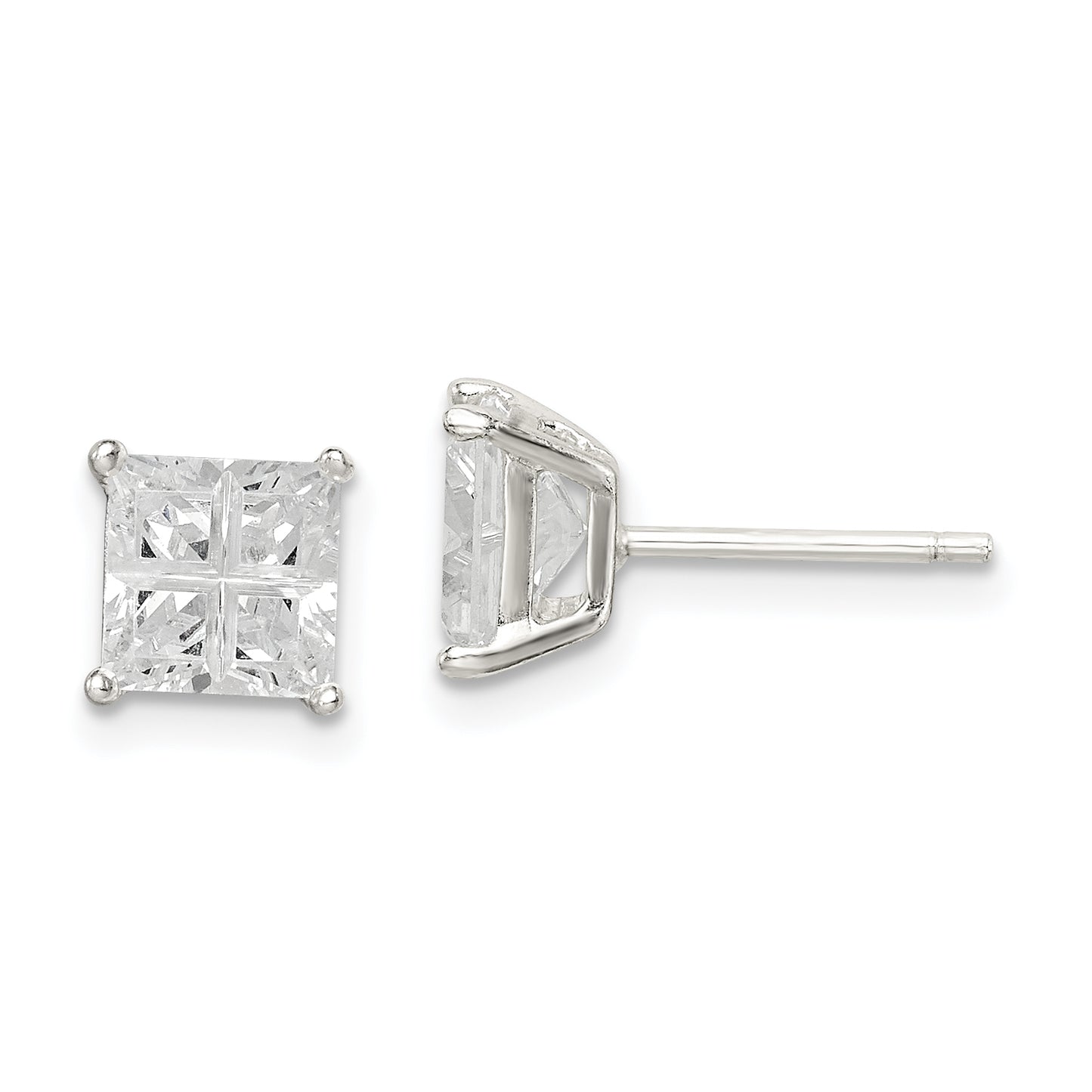 925 Sterling Silver CZ Studs 5mm Square