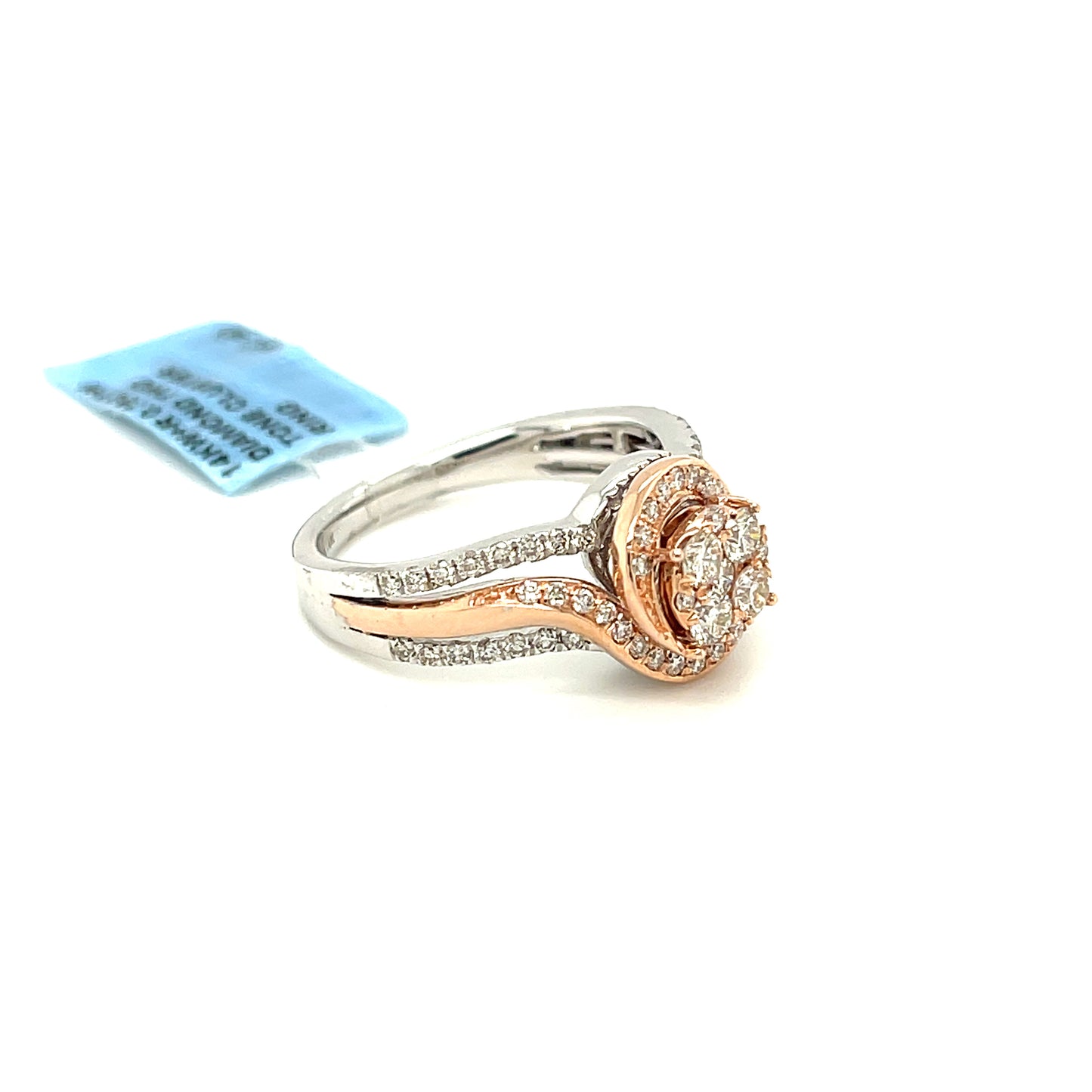 14K White+Rose Gold 0.75ct Diamond Cluster Ring Si1, G