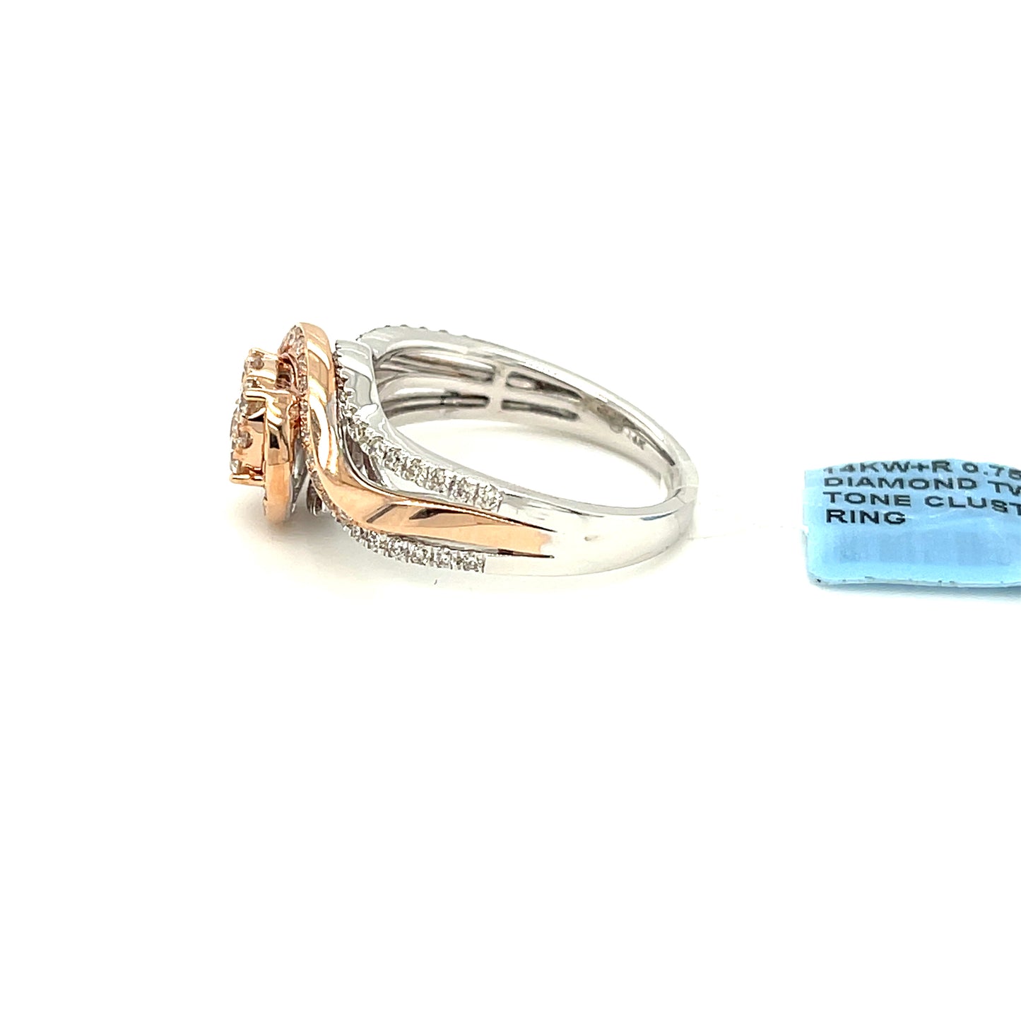 14K White+Rose Gold 0.75ct Diamond Cluster Ring Si1, G