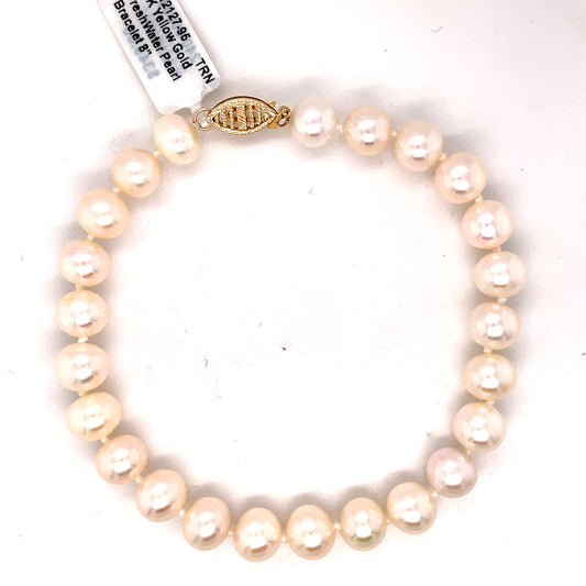 14K Yellow Gold Fresh Water Pearl Bracelet 8"