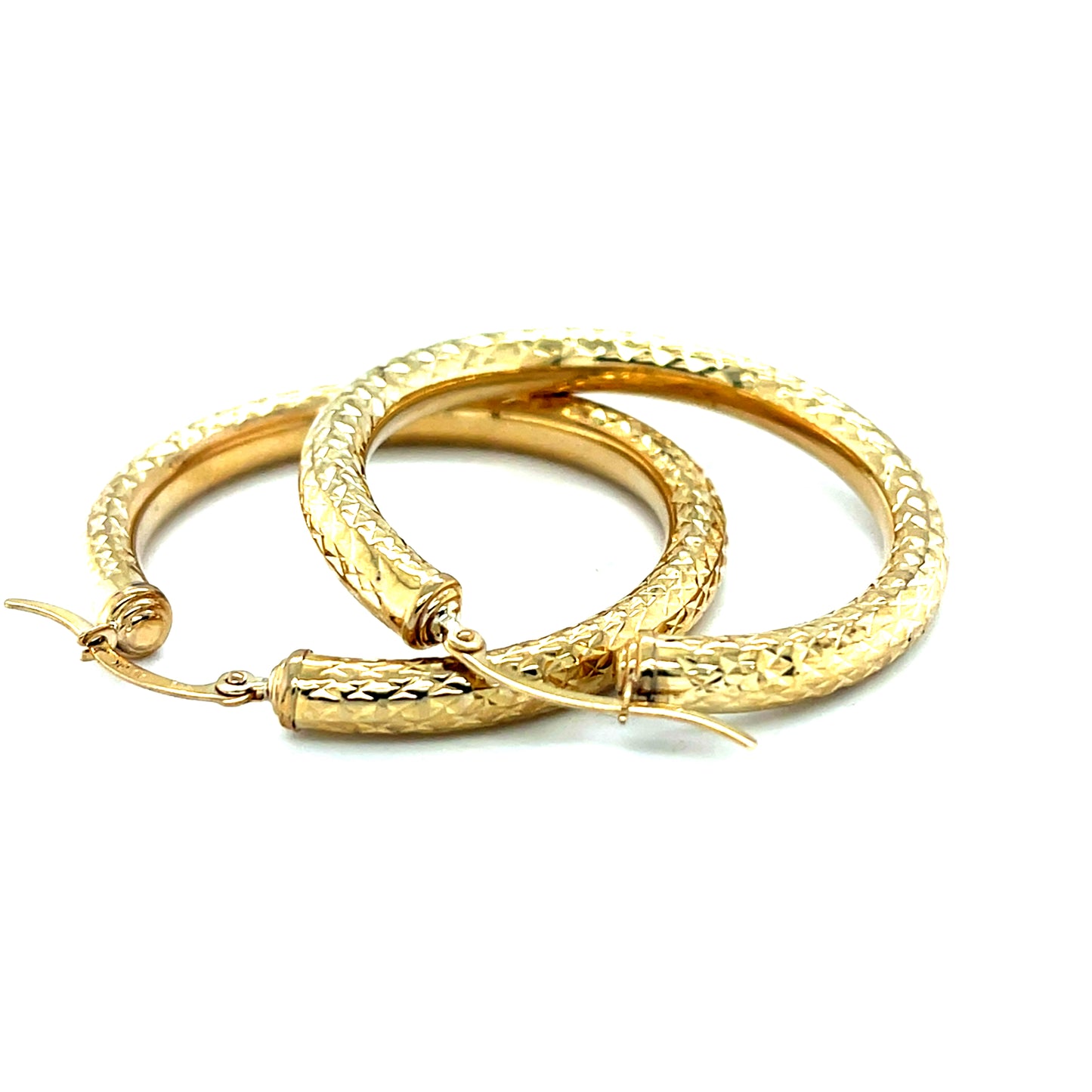 10K Y.Gold "XO" Hearts Medium Hoop Earrings 1.5"