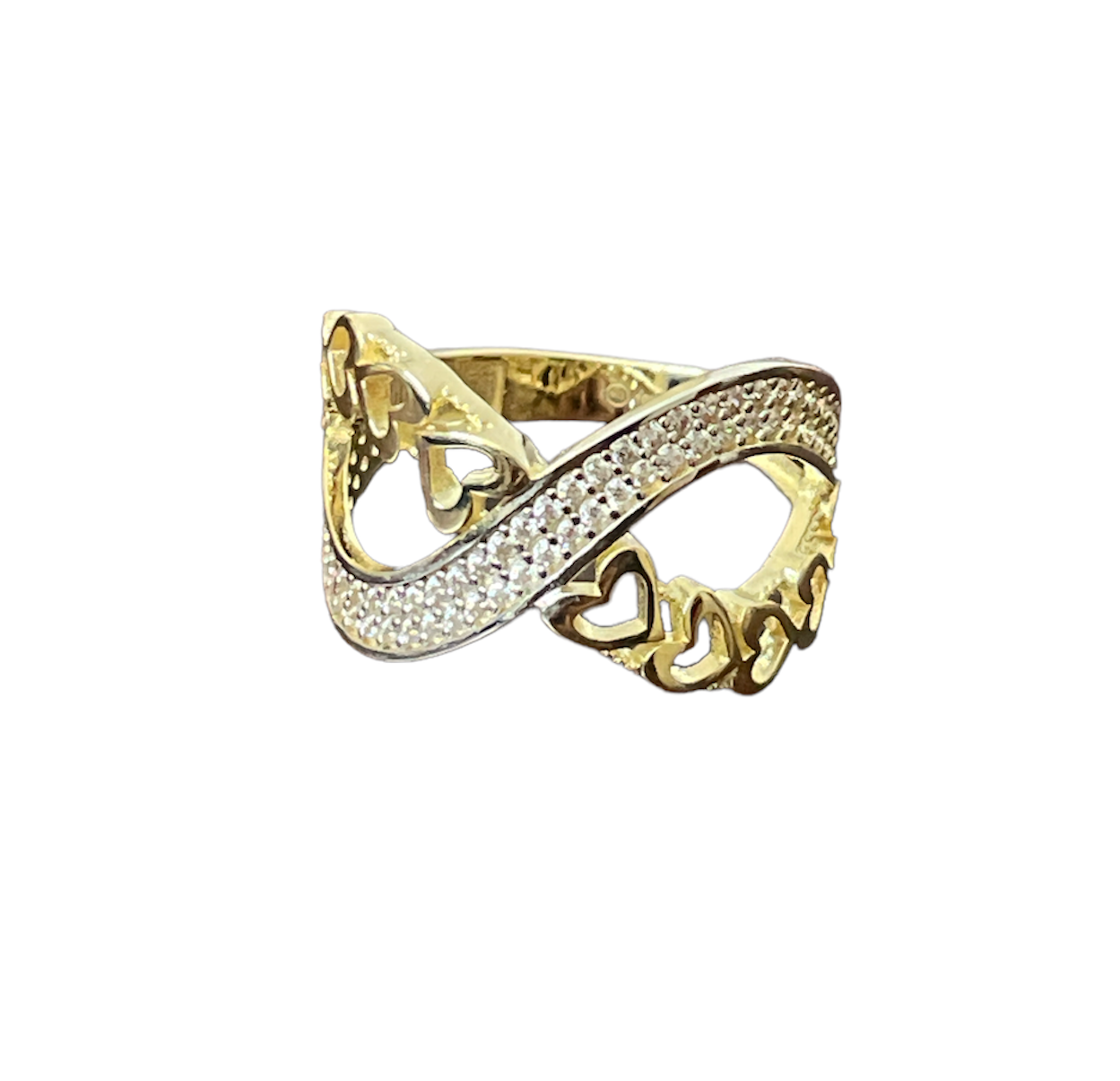 10K Y.Gold CZ Infinity Hearts Ladies Ring