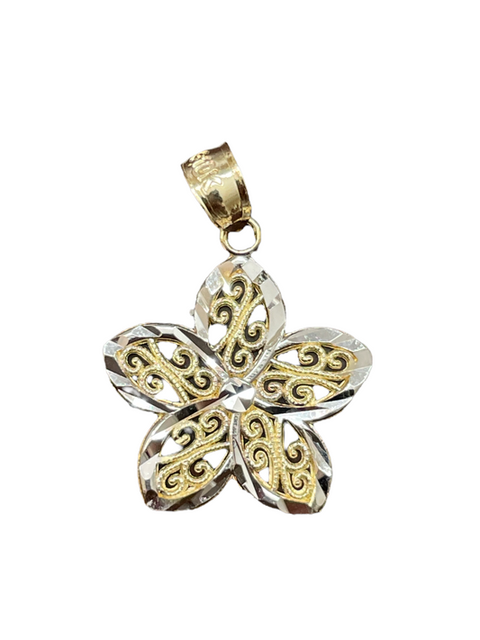 10K Y+W Gold TT Filigree Flower Pendant
