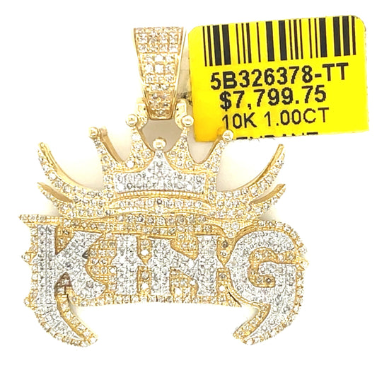 10K Y+W Gold 1.00ct Diamond "King" Charm Si2,H