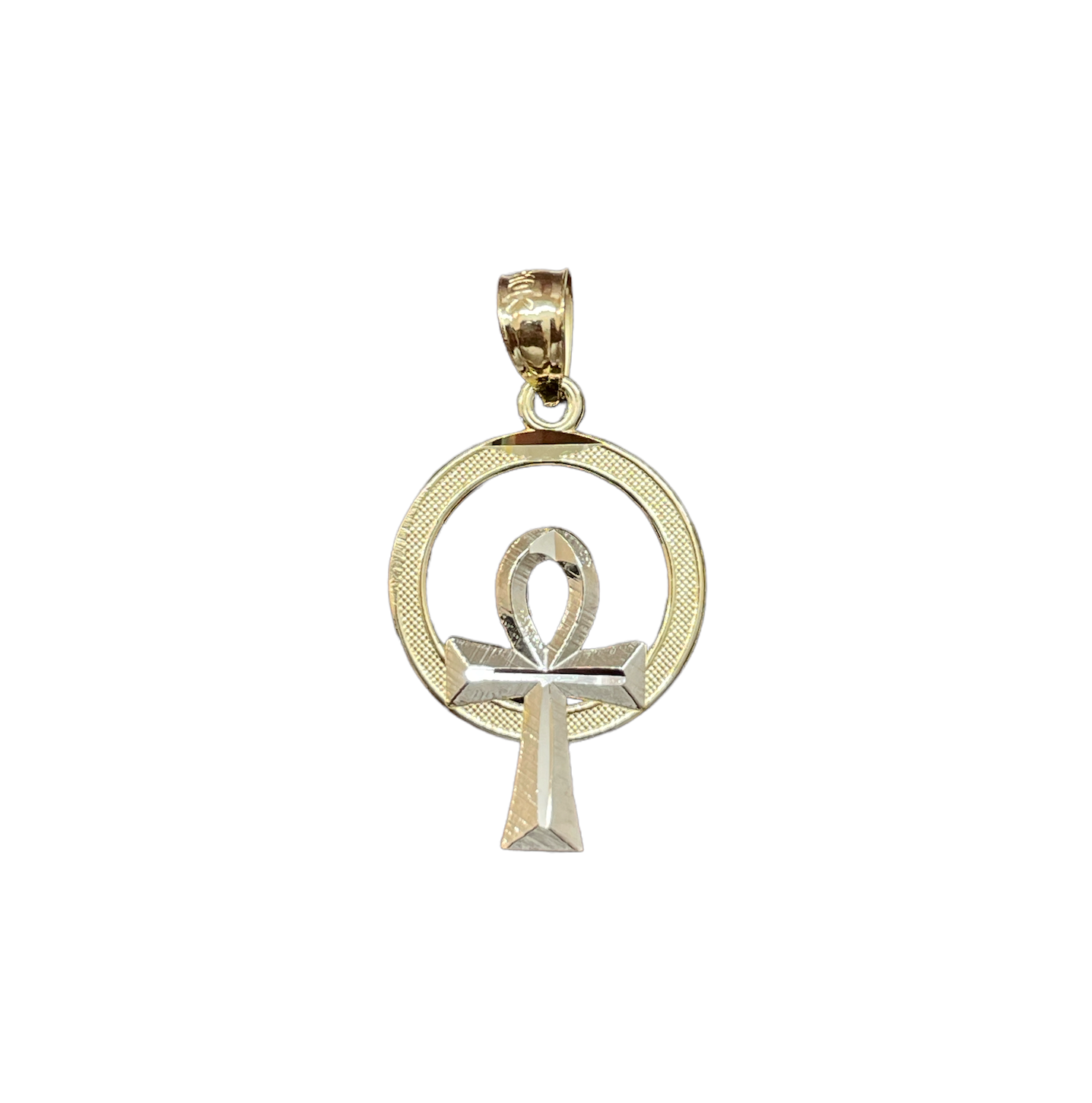 10K Y+W Gold 2-Tone Ankh Cross