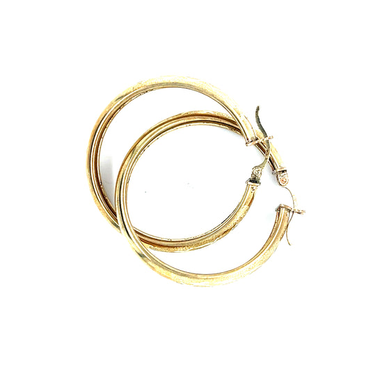 10K Y.Gold "XO" Hearts Medium Hoop Earrings 1.5"