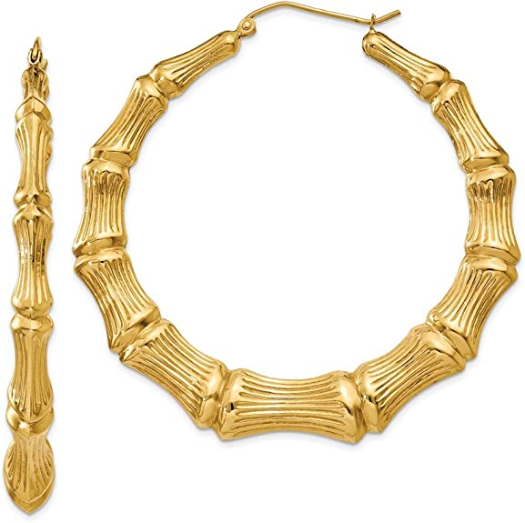 10K Y.Gold Bamboo Medium Hoop Earrings 44mm
