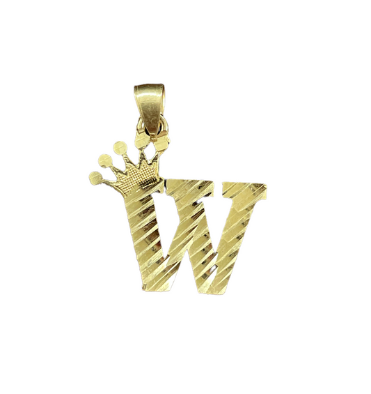 10K Y.Gold Initial Charm Letter "W" with Crown