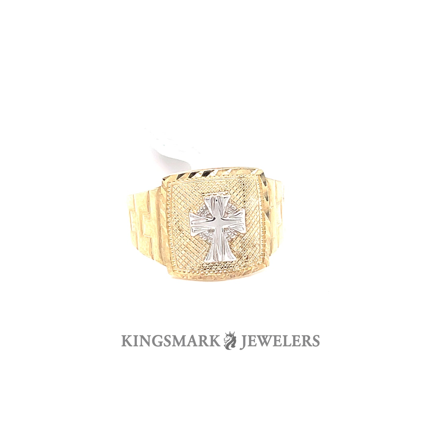 10K Yellow Gold Men's Ring 2-Tone Cross