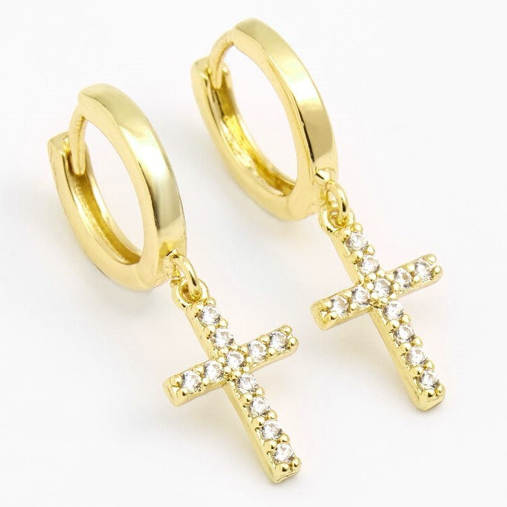 10K Y.Gold Small Huggie with Dangling CZ Cross