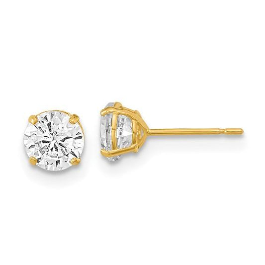 10K Yellow Gold CZ Stud Earrings 5mm Round