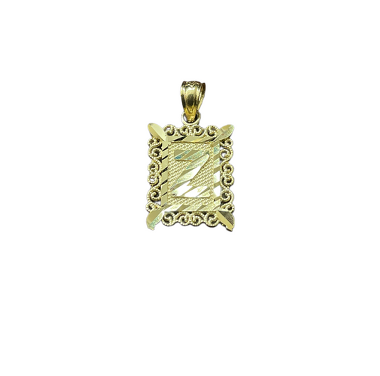 10K Y.Gold Small Initial Charm "Z" in Square Frame