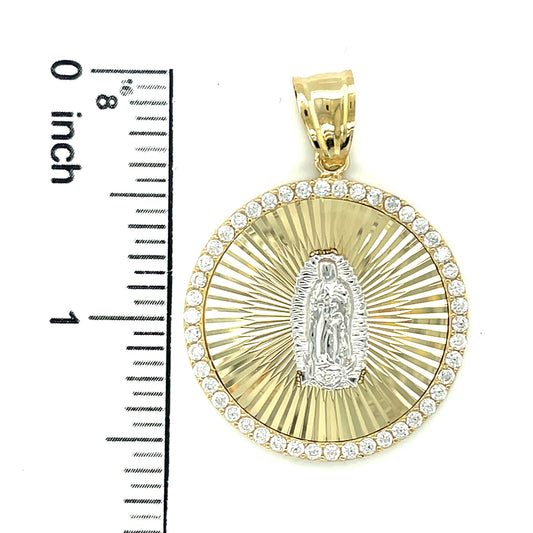 10K Y.Gold 2-Tone CZ V.Mary Round Charm
