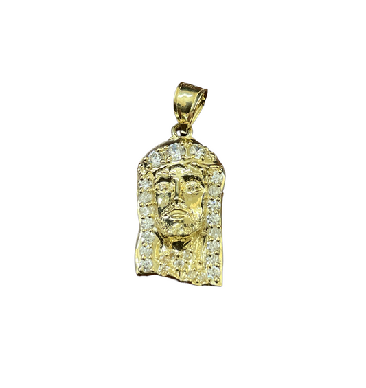 10K Y.Gold CZ Jesus Face Charm Small