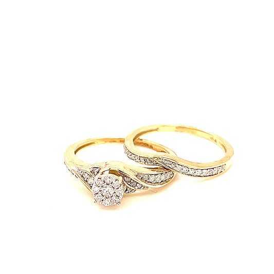 10K Yellow Gold 0.33ct Diamond Cluster Bridal Set Si2, G