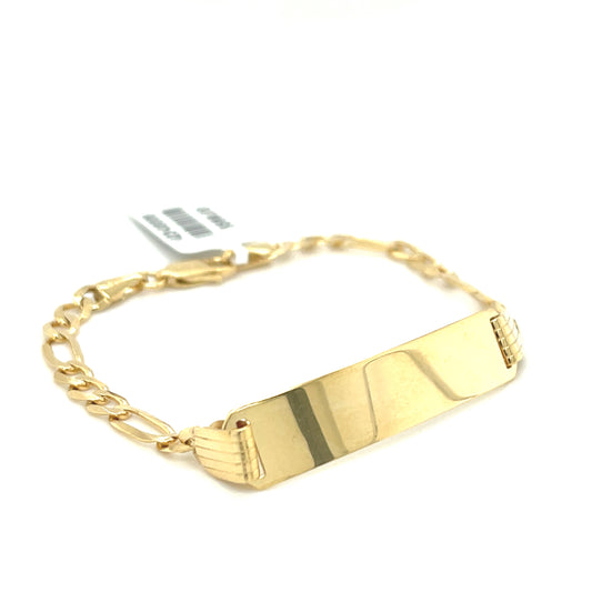 10K Y.Gold Solid Figaro Baby ID Bracelet 4mm 6"