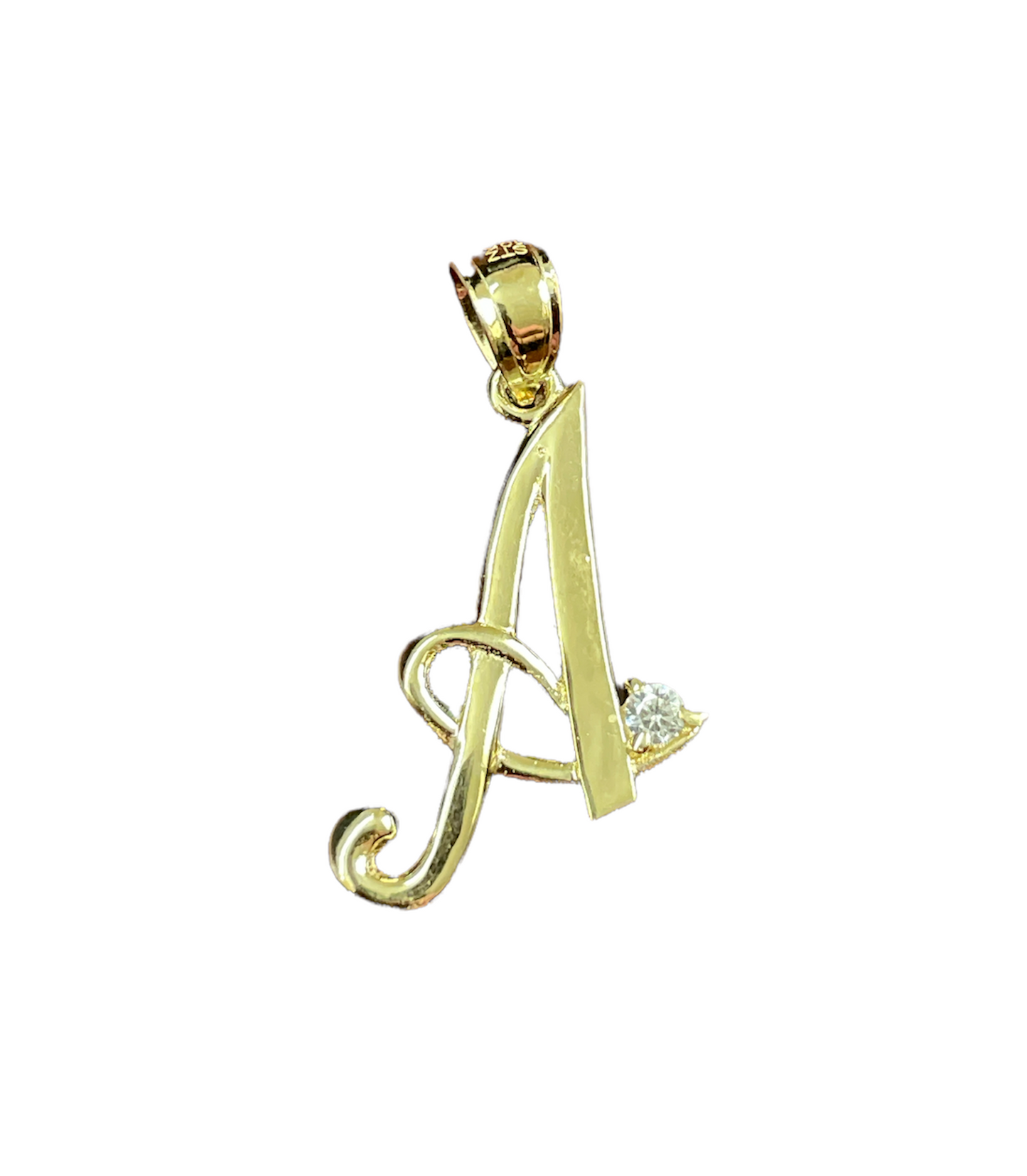 10K Y.Gold CZ Initial Charm Cursive Letter "A"