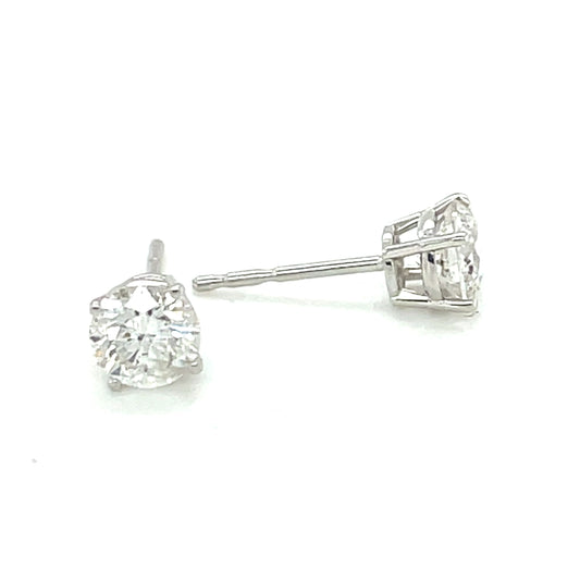 14KW Aprx 1.00ct Diamond Solitaire Studs Si2,H Round 4-Prong (Push Bac